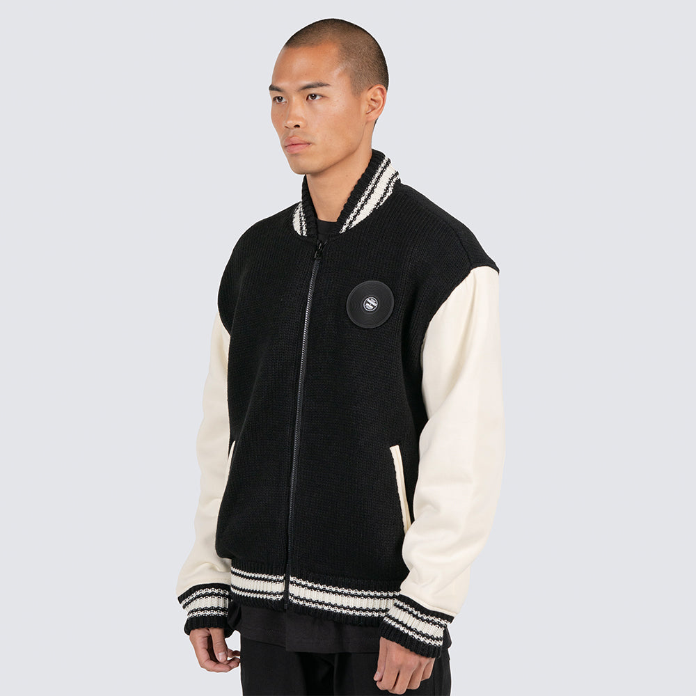 Pleasures Smoke Knitted Varsity Jacket - Black - Crowdless