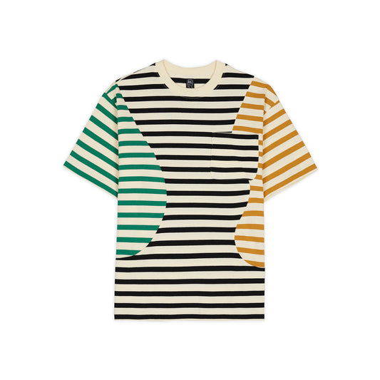 Organic Paneled Stripe Short Sleeve T-Shirt - Cream Multi