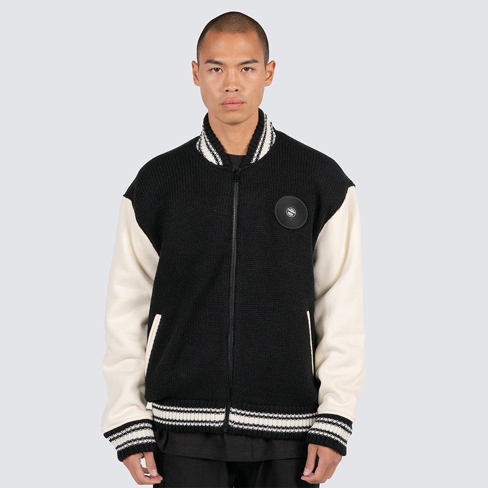 Pleasures Smoke Knitted Varsity Jacket - Black - Crowdless