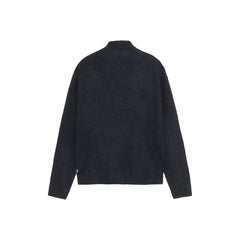 Full Zip Brushed Merino Sweater - Black