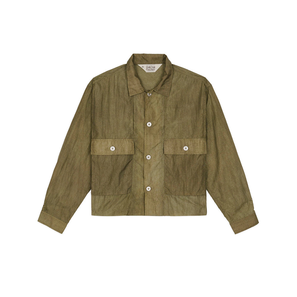 Brain Dead Cropped Nylon Button Up Shirt - Army - Crowdless