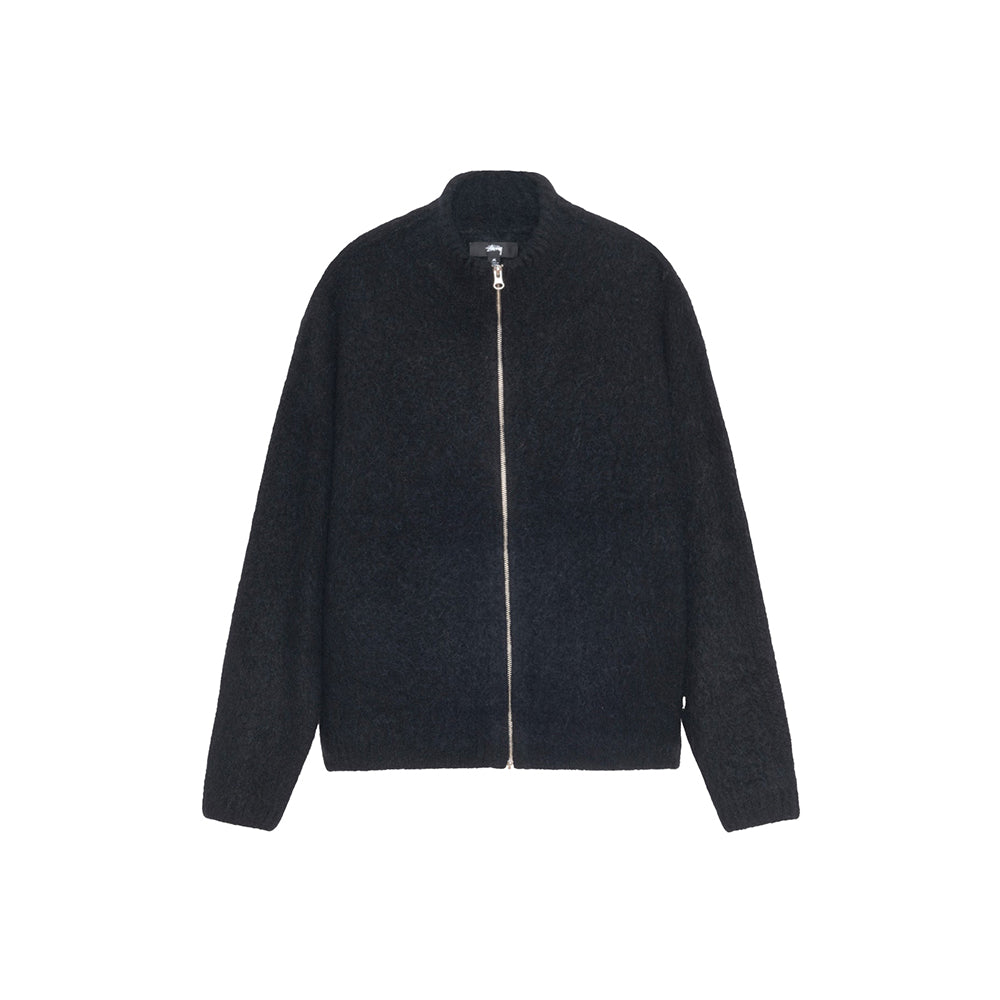 Full Zip Brushed Merino Sweater - Black