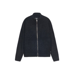 Full Zip Brushed Merino Sweater - Black