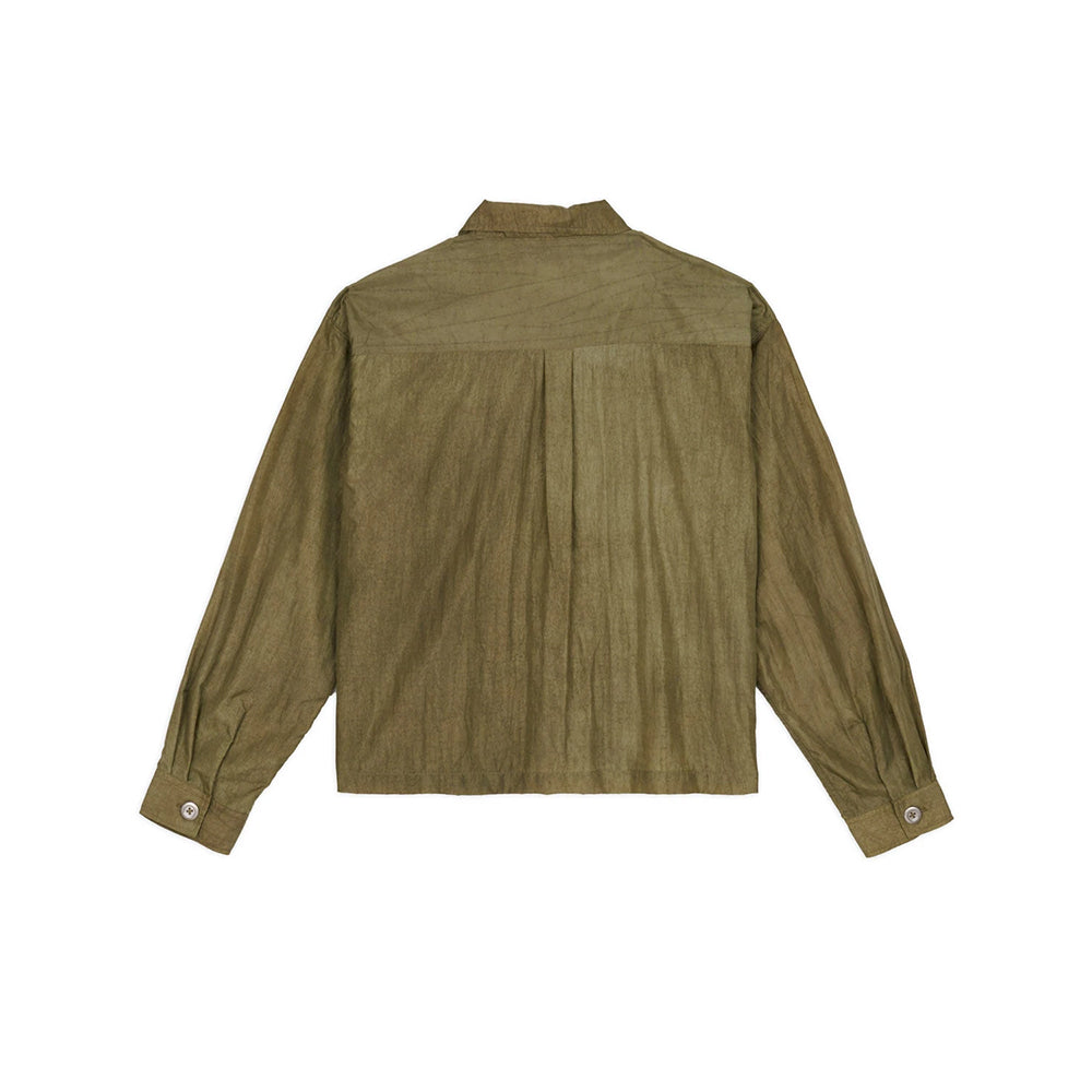 Brain Dead Cropped Nylon Button Up Shirt - Army - Crowdless