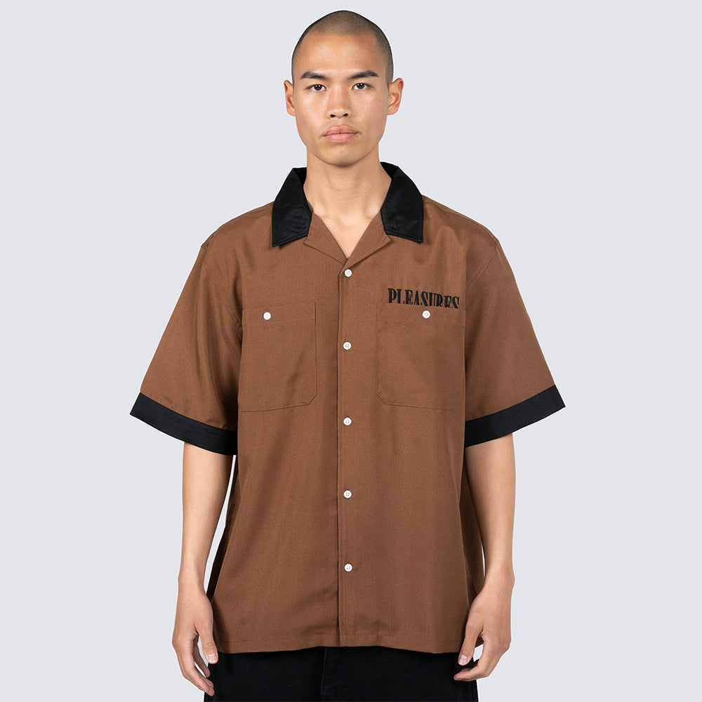 Pleasures Daisy Bowling Button Down - Brown - Crowdless