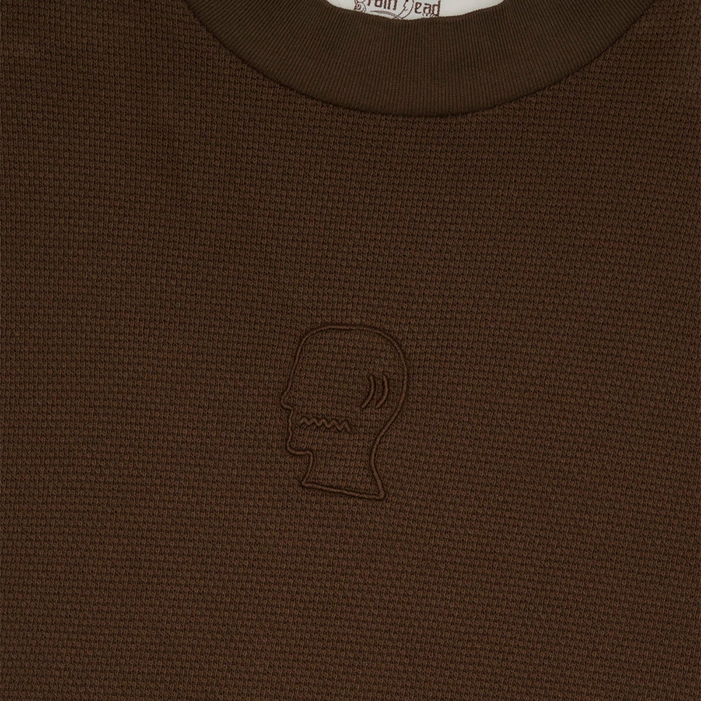 Brain Dead Boxy Thermal Mock Neck T-Shirt - Brown - Crowdless
