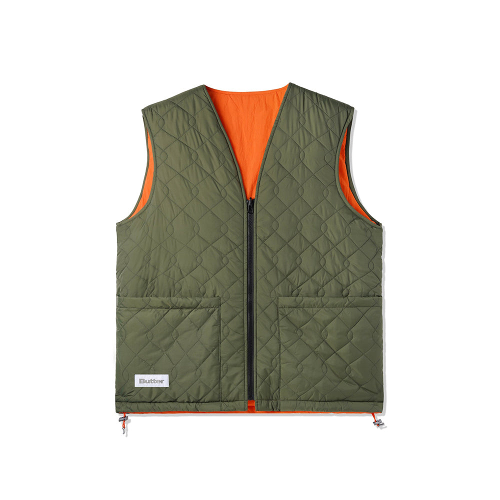 Butter Goods Chainlink Reversible Puffer Vest - Army/Orange - Crowdless