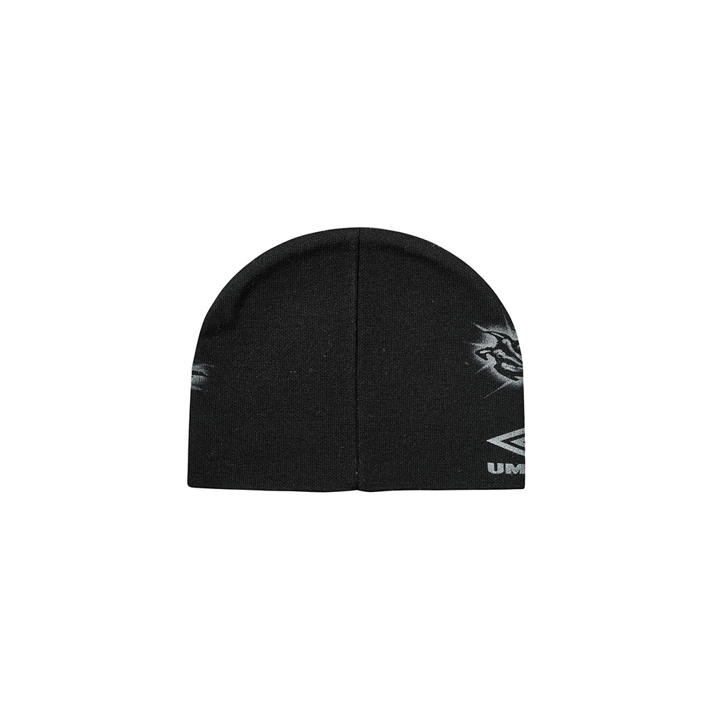 Umbro Heraldic Beanie in black, ribbed knit headwear with embroidered logo detail