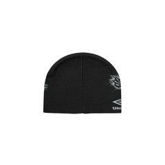 Umbro Heraldic Beanie in black, ribbed knit headwear with embroidered logo detail
