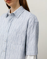 Wavy Striped Short Sleeve Shirt - Blue