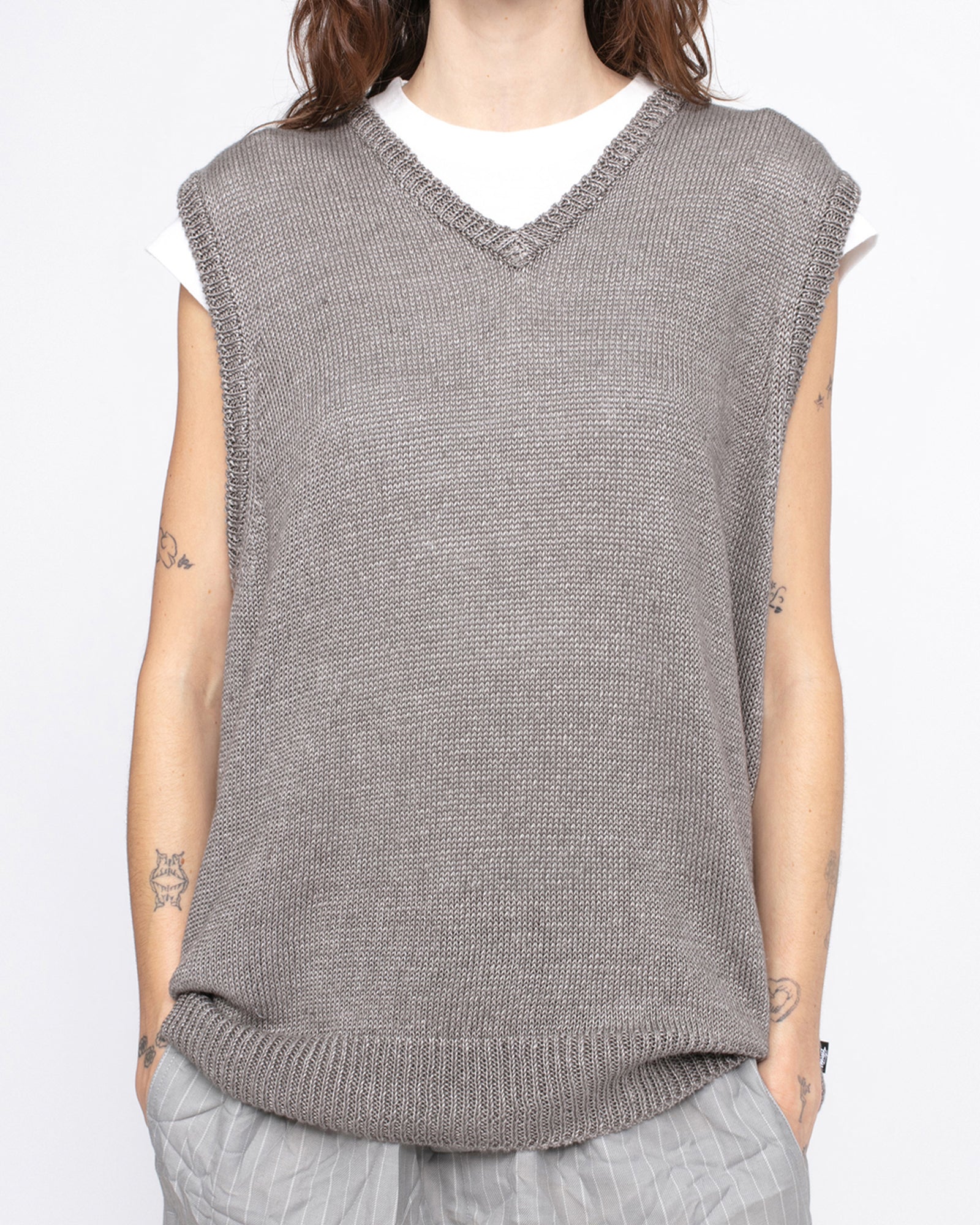 Stüssy Loose Knit Linen Vest - Stone - Crowdless