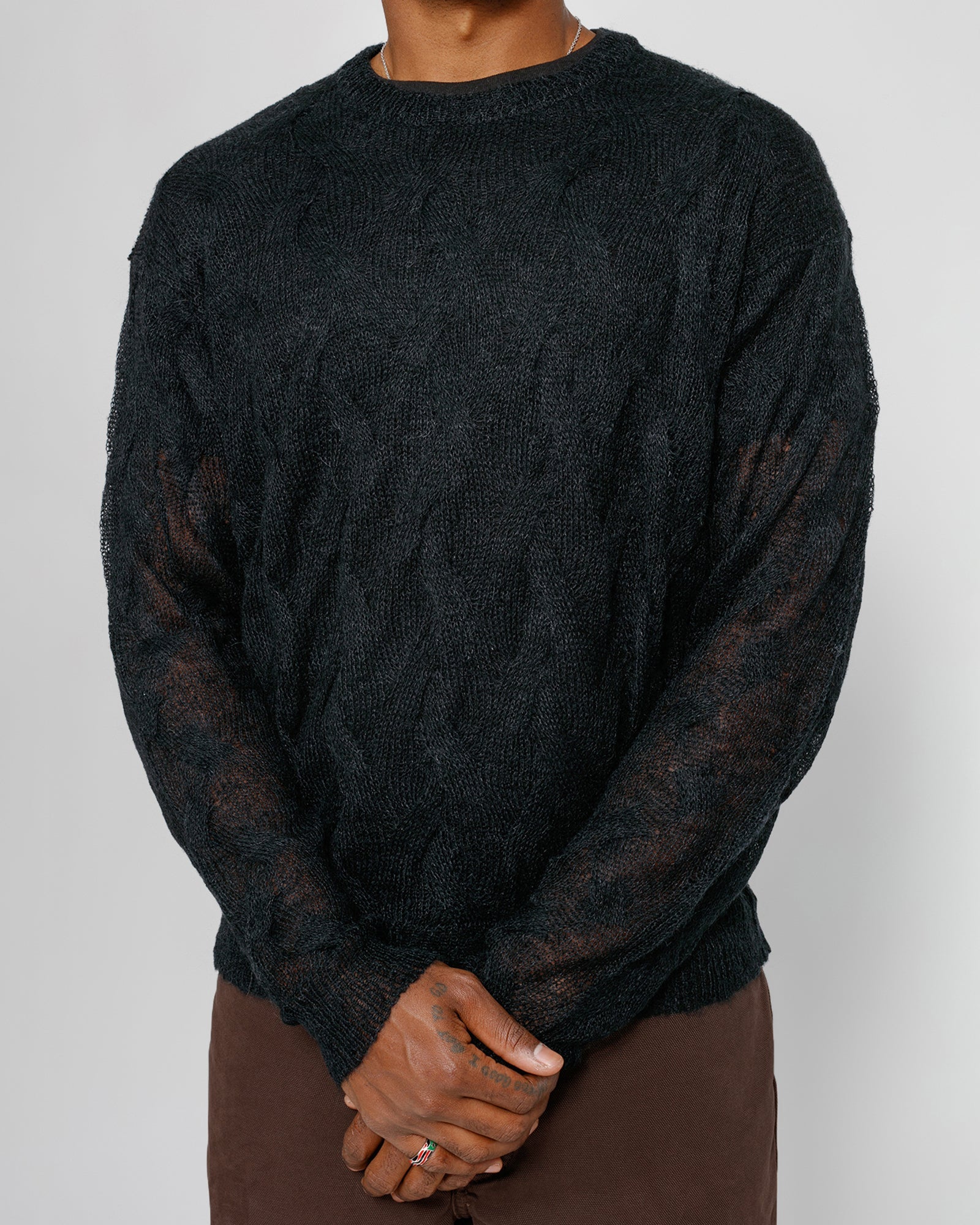 Stüssy Loose Knit Cross Cable Sweater - Black - Crowdless