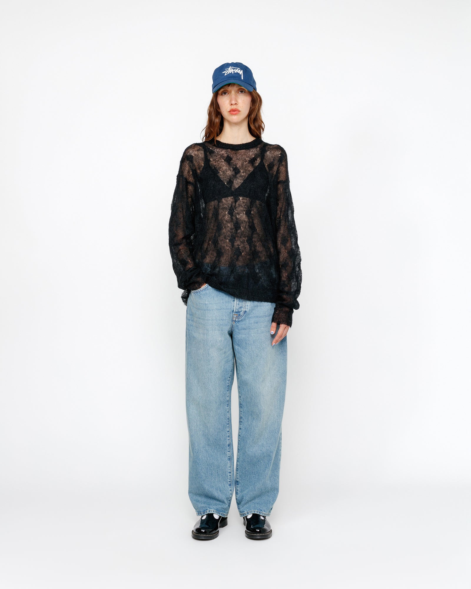 Stüssy Loose Knit Cross Cable Sweater - Black - Crowdless