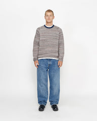 Textured Knit Contrast Collar Crew - Grey Multi