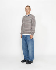 Textured Knit Contrast Collar Crew - Grey Multi