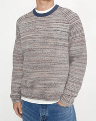 Textured Knit Contrast Collar Crew - Grey Multi