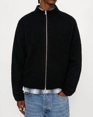 Full Zip Brushed Merino Sweater - Black