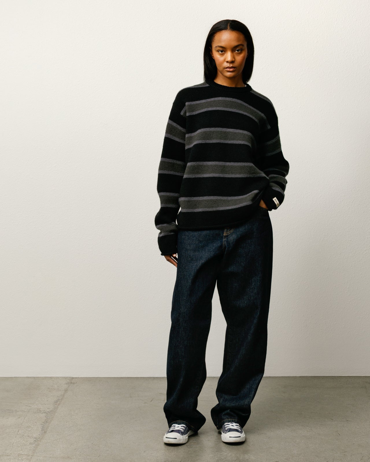 Stüssy Striped Wool Sweater - Black - Crowdless