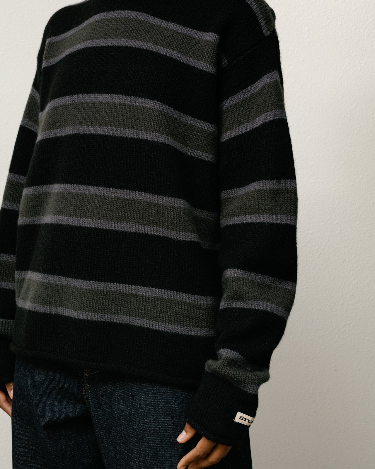 Stüssy Striped Wool Sweater - Black - Crowdless