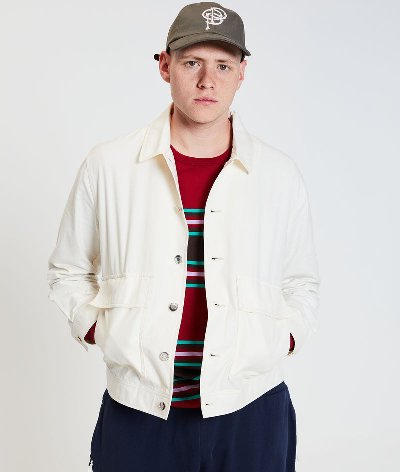 Pop Trading Company Pop Full Button Linen Jacket - Off White - Crowdless