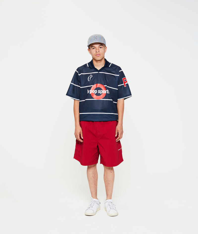 Pop Trading Company Pop Striped Sportif Shortsleeve T-Shirt - Navy - Crowdless