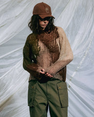 Organic Threadbare Olive Sweater by Brain Dead, showcasing a cozy, textured sweater with a relaxed fit and subtle branding.