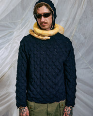 Bubble Knit Hoodie - Midnight Blue