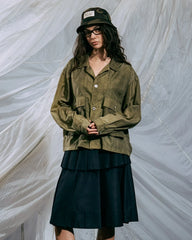 Brain Dead Cropped Nylon Button Up Shirt - Army - Crowdless