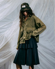 Brain Dead Cropped Nylon Button Up Shirt - Army - Crowdless