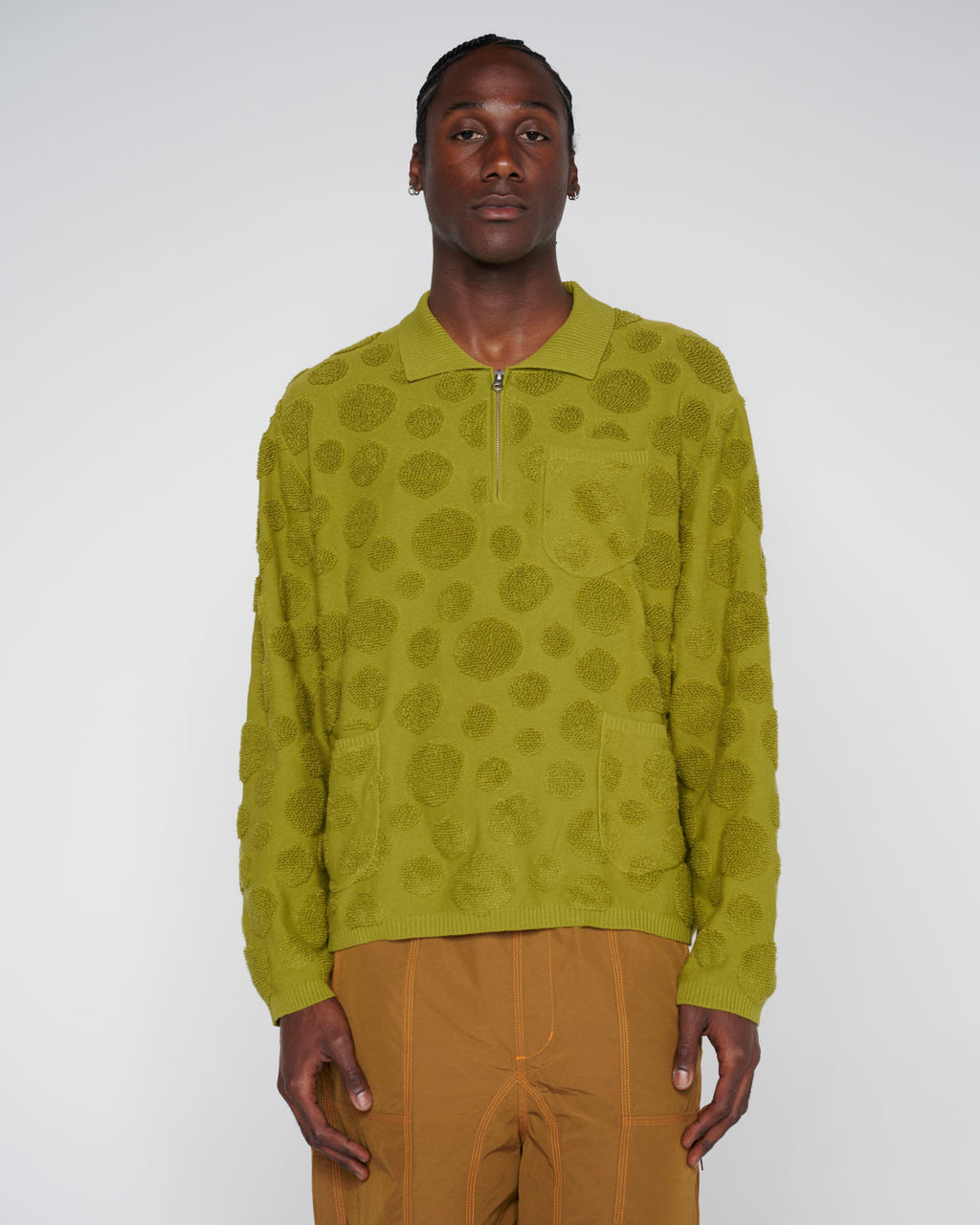 Brain Dead Dot Half Zip Sweater - Moss - Crowdless