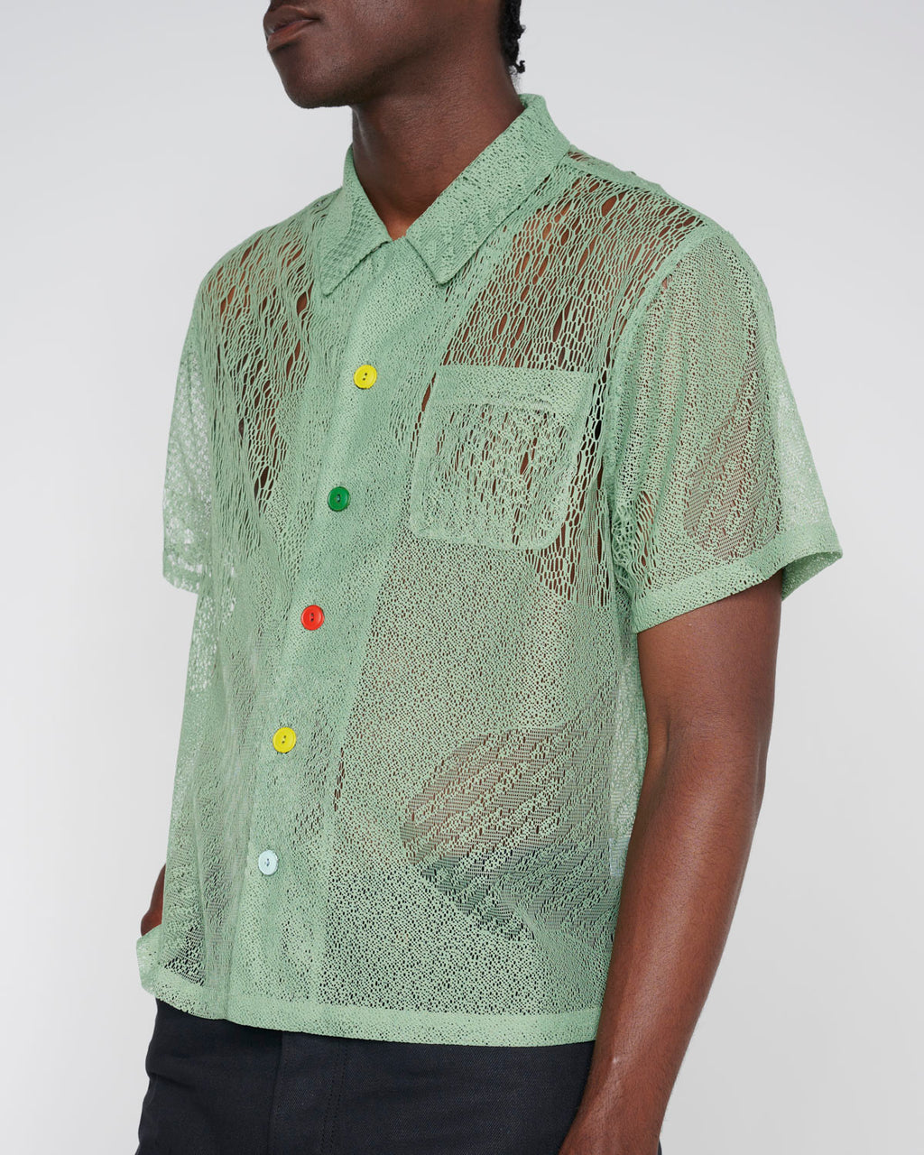 Brain Dead Engineered Mesh Short Sleeve Button Up - Green - Crowdless