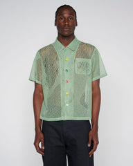 Brain Dead Engineered Mesh Short Sleeve Button Up - Green - Crowdless