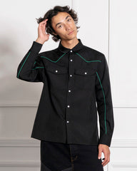 Nylon Western Button Up - Black