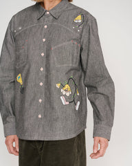 Brain Dead Garden Party Chambray Button Up Shirt - Gray - Crowdless