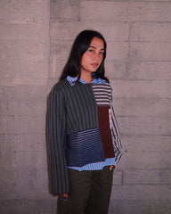 Brain Dead Mixed Stripe Boxy Knit Sweater - Green Multi - Crowdless