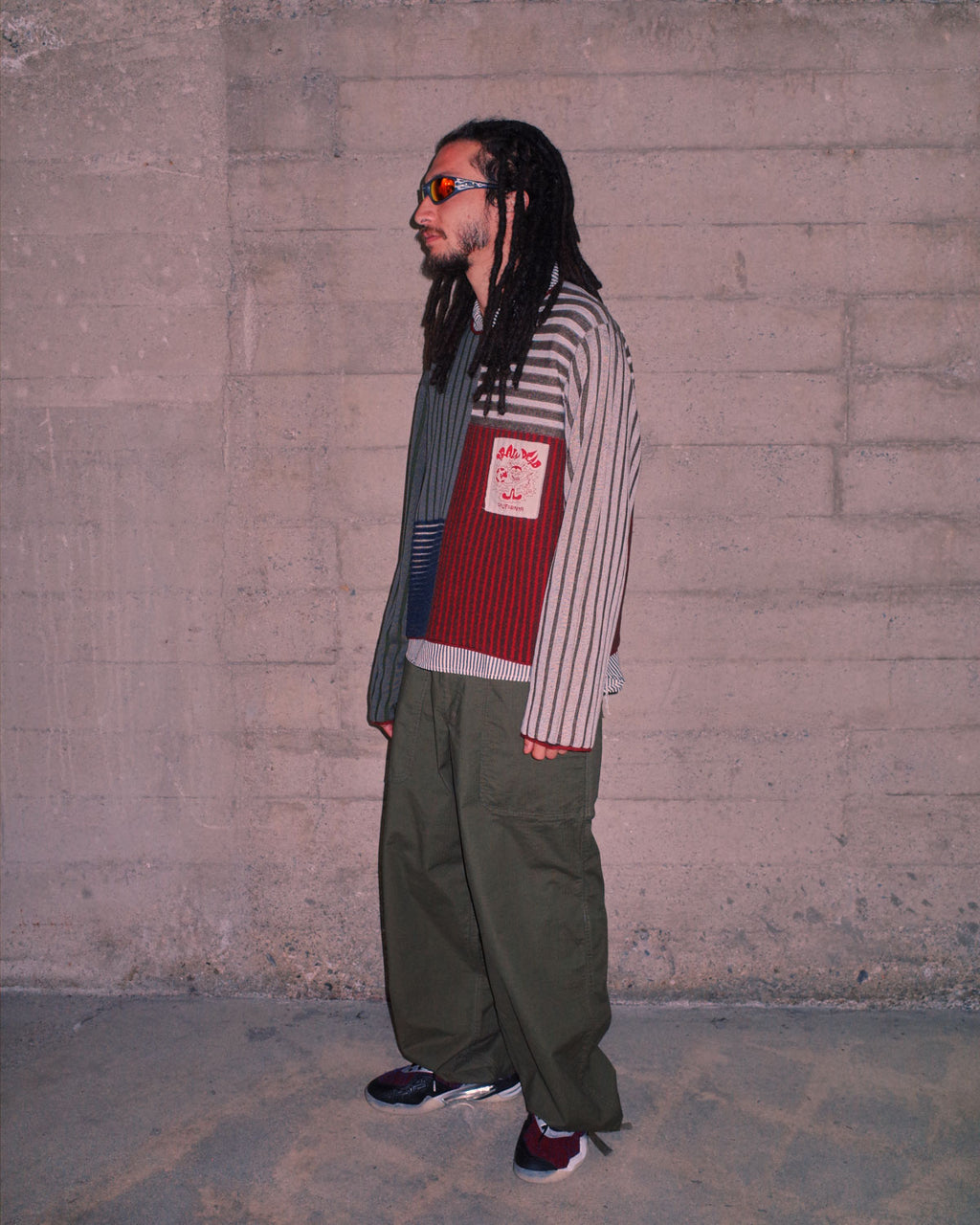 Brain Dead Mixed Stripe Boxy Knit Sweater - Green Multi - Crowdless