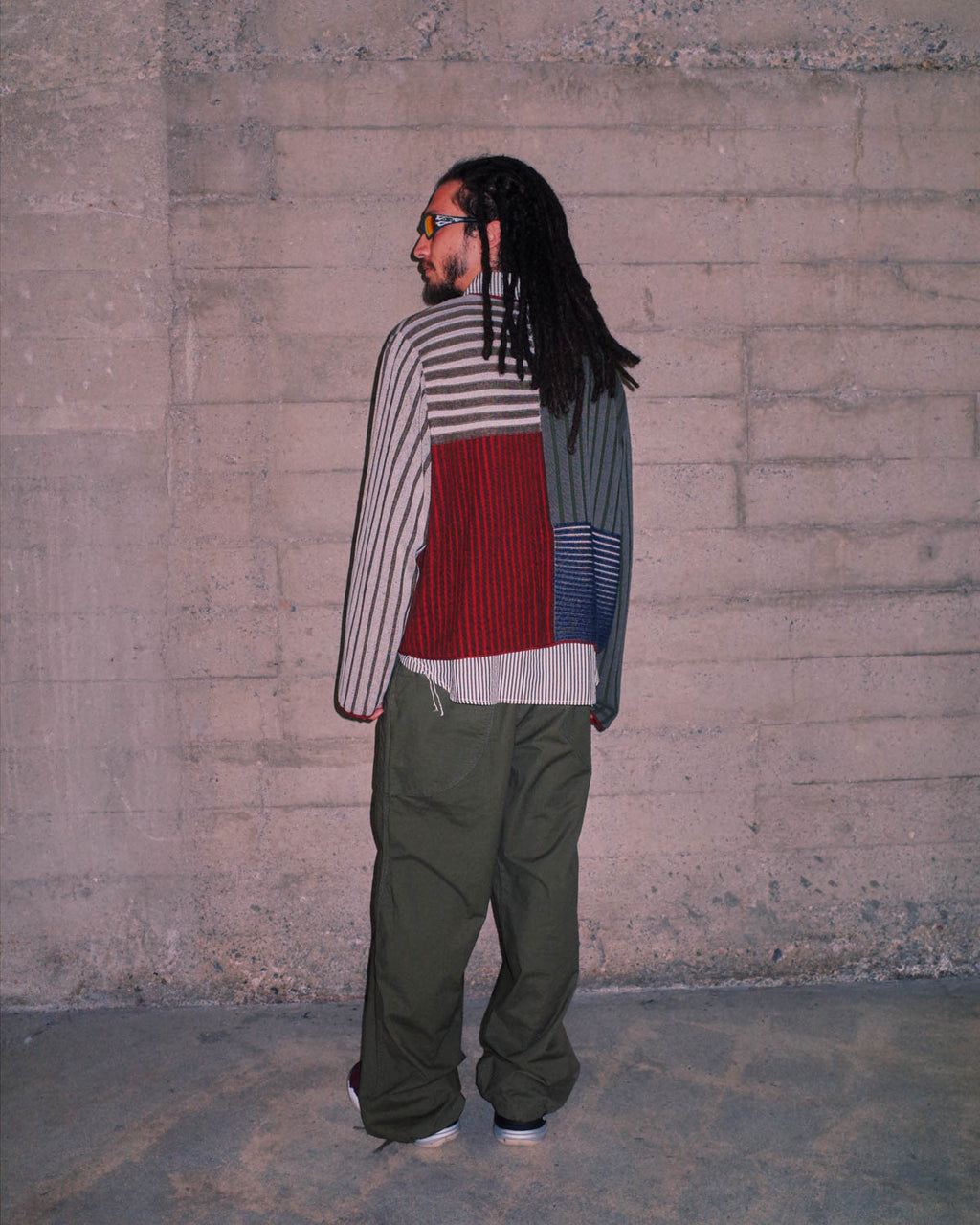 Brain Dead Mixed Stripe Boxy Knit Sweater - Green Multi - Crowdless