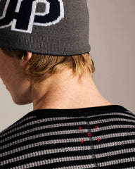 Pop Striped Waffle Crewneck - Grey/Black