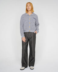 Rib Knit Button Up Sweater - Blue