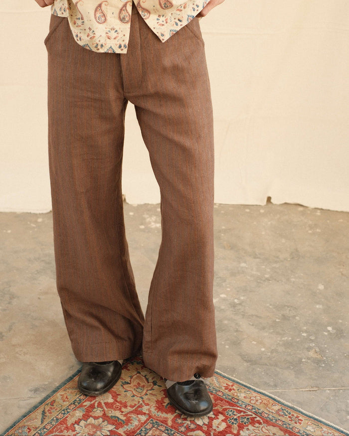 Kartik Research Flat Front Flare Trouser - Purple/ Brown - Crowdless
