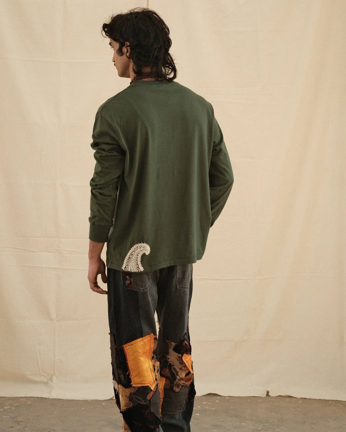 Kartik Research Chikankari LS Tee - Green/ Ecru - Crowdless