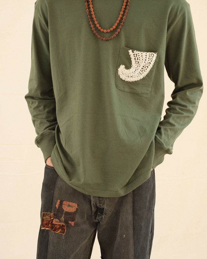 Kartik Research Chikankari LS Tee - Green/ Ecru - Crowdless