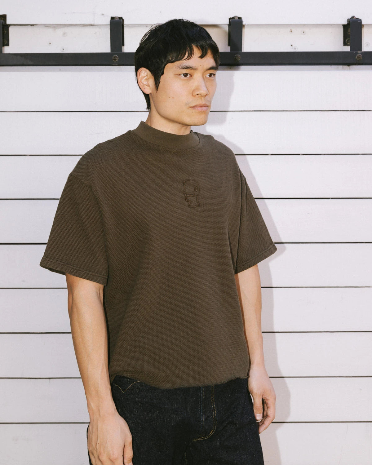 Brain Dead Boxy Thermal Mock Neck T-Shirt - Brown - Crowdless