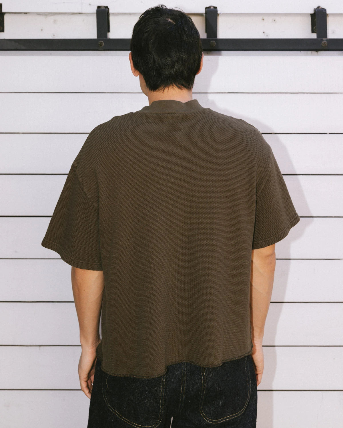 Brain Dead Boxy Thermal Mock Neck T-Shirt - Brown - Crowdless
