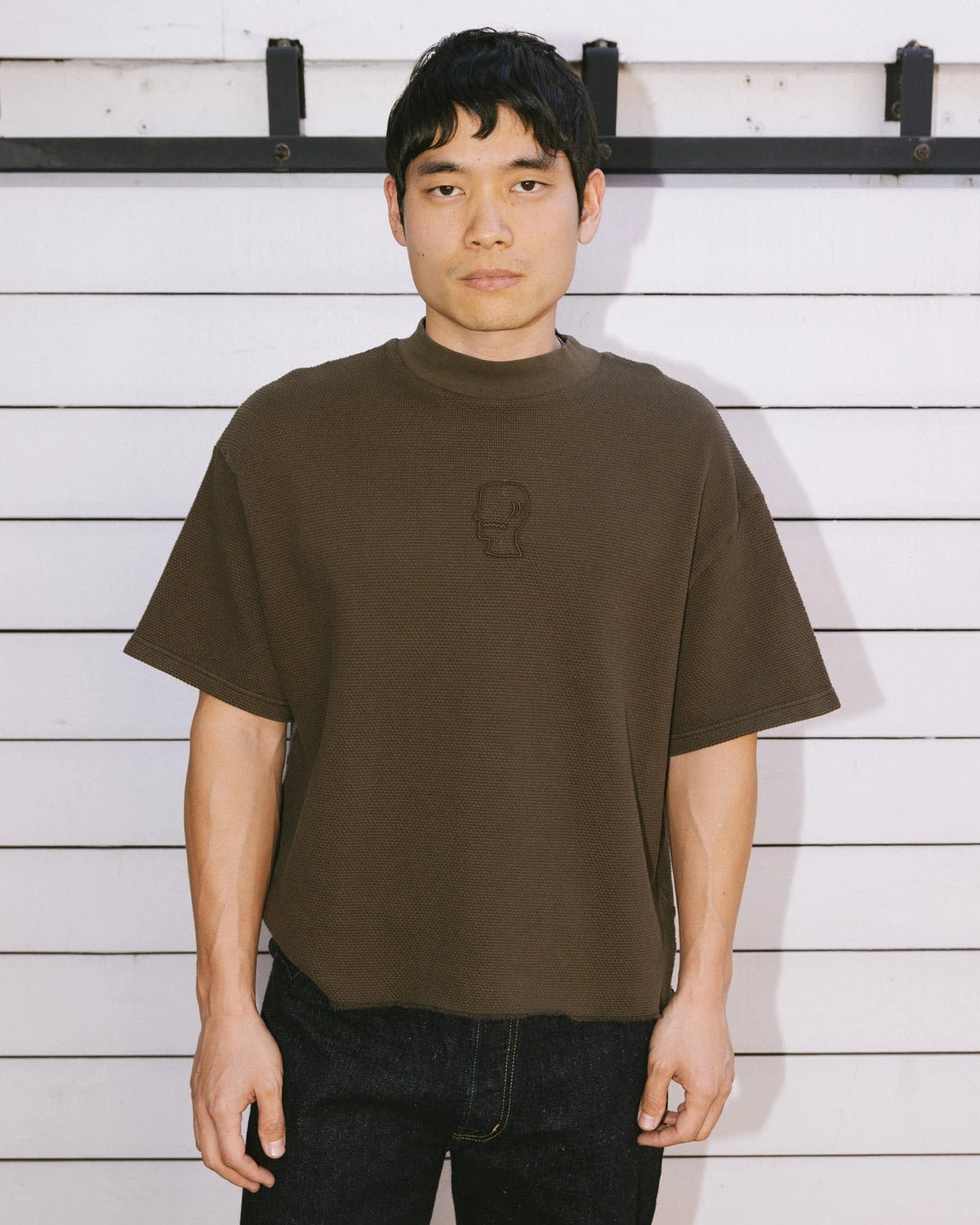 Brain Dead Boxy Thermal Mock Neck T-Shirt - Brown - Crowdless