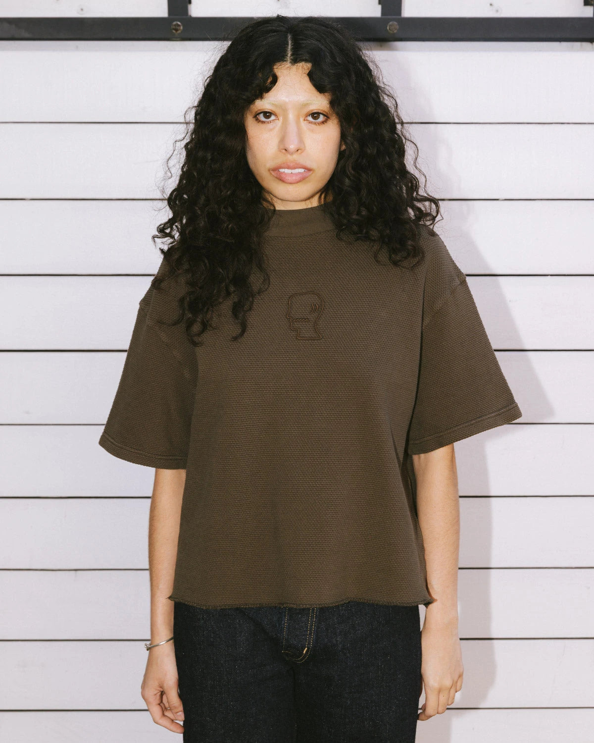 Brain Dead Boxy Thermal Mock Neck T-Shirt - Brown - Crowdless