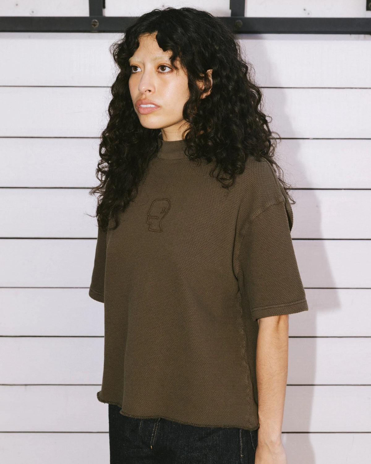 Brain Dead Boxy Thermal Mock Neck T-Shirt - Brown - Crowdless