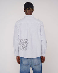 Striped Embroidered Mouse Button up Shirt - Blue