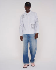 Striped Embroidered Mouse Button up Shirt - Blue