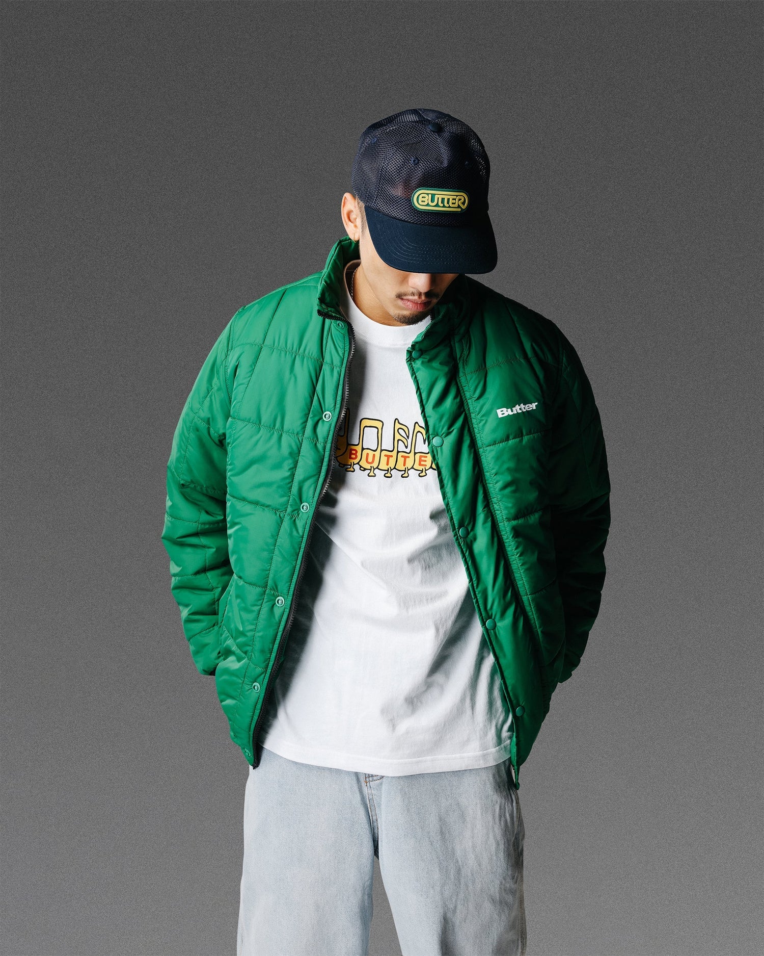 Butter Goods Grid Puffer Jacket - Green - Crowdless